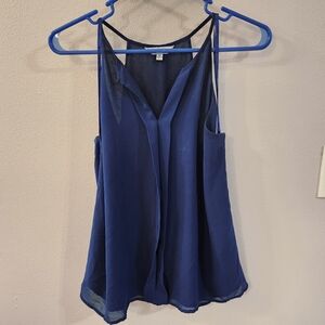 Navy Blue Blouse Mesh Overlay